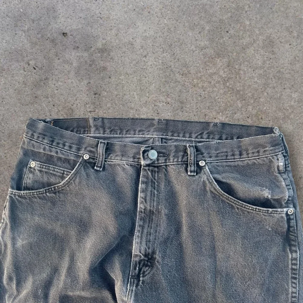 Vintage 2000s Black Wrangler Faded Distressed Denim Jeans 35x28 Skater Y2K